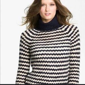 Tory Burch Carey Navy and Cream Striped Turtleneck Sweater